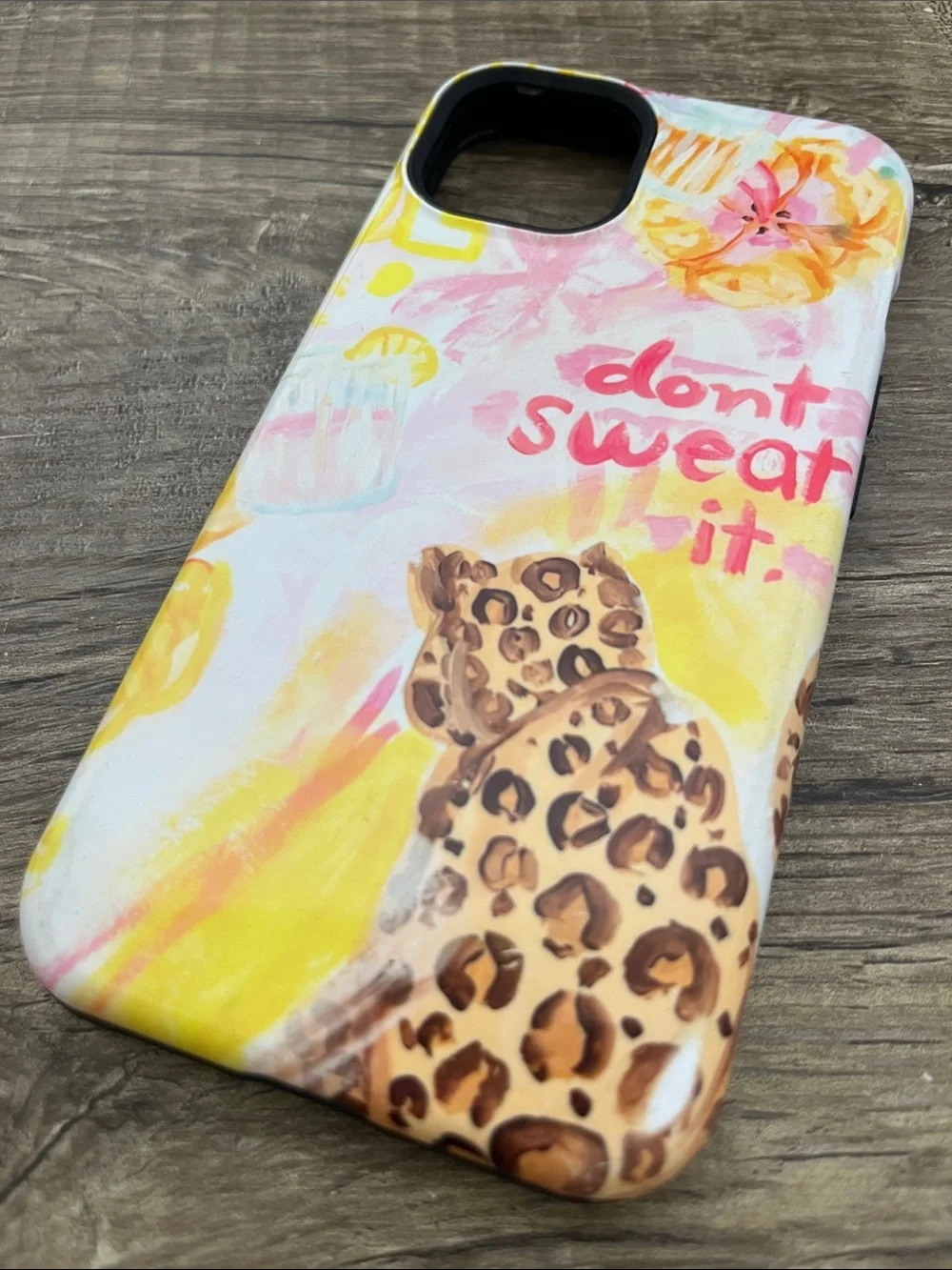 Don't Sweat It Leopard Print Phone Case - Pink & Yellow
